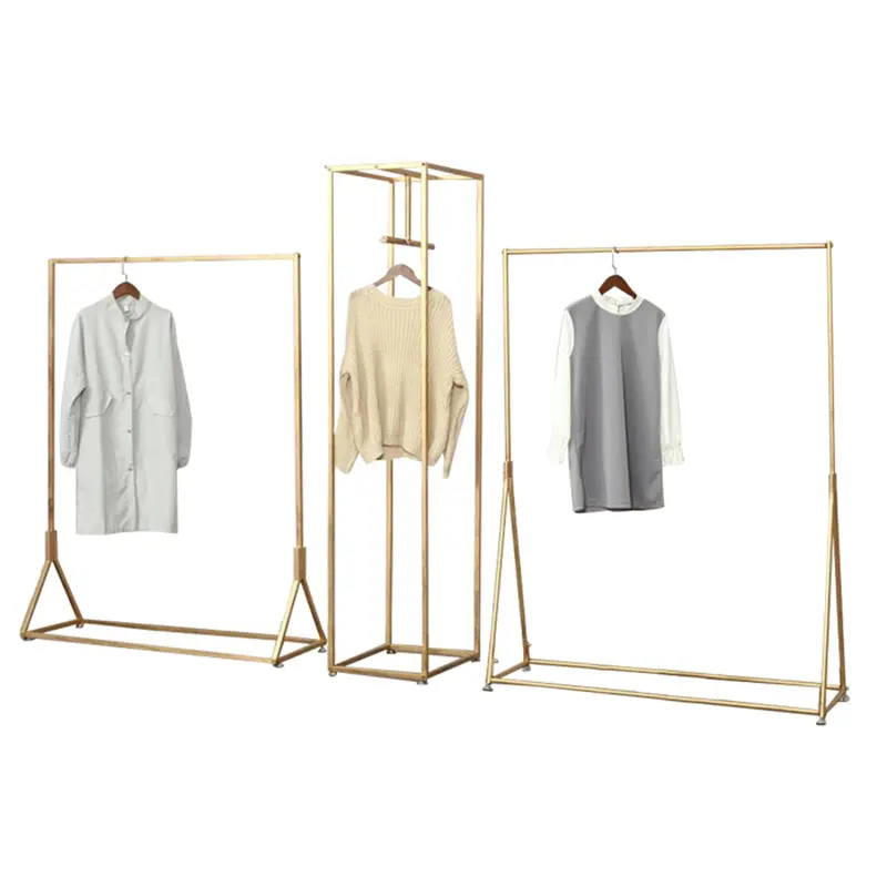 Garment rack Cloth Store Metal Display Stand Floor Hanging Rail Lady Clothing Display Golden Rail Garment Rack