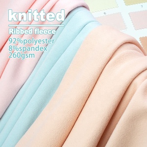 Venta al por mayor de fábrica de poliéster orgánico <span class=keywords><strong>Spandex</strong></span> tejido de ropa interior térmica 260 <span class=keywords><strong>GSM</strong></span> lana acanalada patrón cepillado arrugas - Product Image 1