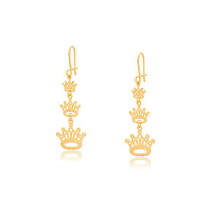 A00693986 Bijoux xuping, or vietnamien bon marché, style trois couronnes, pompon, plaqué or 24 carats, boucles d'oreilles - Product Image 1