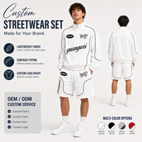 Ensemble veste mi-zippée et short pour homme avec passepoil contrastant, tenue décontractée deux pièces style streetwear, fabricant de logos personnalisés