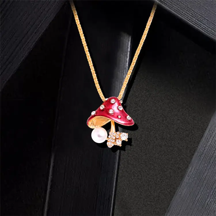 New Gold Necklace Jewelry Color Mushroom Pearl Pendant Necklace Fashion Creative Cute Women Chain