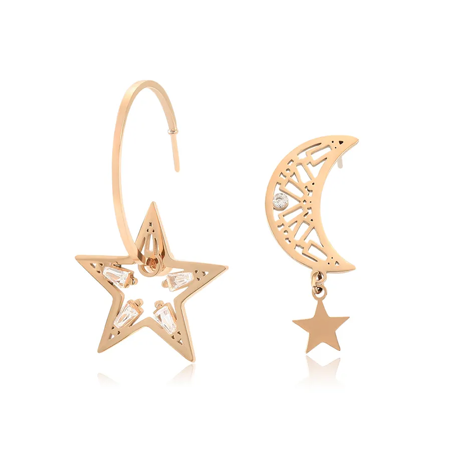 80154 Xuping New Sky Star and Moon elements rose gold plated stainless steel earrings