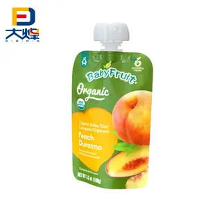 Printed Food Grade Baby Food Spout Pouch Plastic Juice Puree Packaging Bag With Mushroom Lid