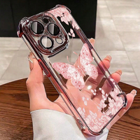 Coque de téléphone transparente rose floral électroplaquée personnalisée pour iPhone 17 16 Pro Max, design luxueux et féminin en TPU, anti-jaunissement