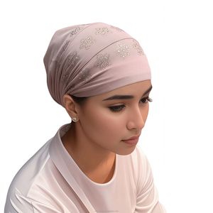 YASEEN Nuevo Pañuelo Musulmán para Mujer, de Acrílico Arrugado, Ecológico, Transpirable, de Color Sólido, con Decoración Floral, Gorro para Ramadán - Product Image 4