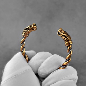 Wholesale Bracelets Viking Jewelry <b>Mens</b> Stainless Steel Norse Viking Wolf Head Cuff Bracelet - Product Image 4