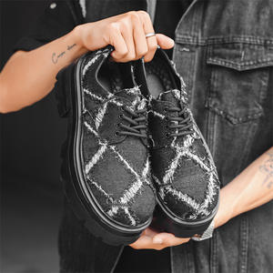 Chaussures Derby Grande Taille Xinzirain pour Hommes, Semelle Épaisse, Chaussures de Marche Japonaises, Tissu <span class=keywords><strong>Toile</strong></span> Respirant, Noir Vieilli, À Lacets - Product Image 4