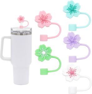 Cute Anti-Dust Silicone/PVC Straw Topper Covers for Stan <b>Cup</b> 10mm Flower Design Multi-Design Options Handmade Commercial Use - Product Image 1