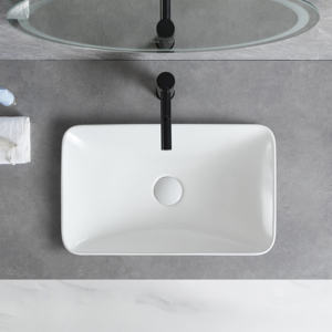 Vasque de salle de bain rectangulaire en céramique blanche haut de gamme, directement de l'usine, sans robinet inclus - Product Image 4