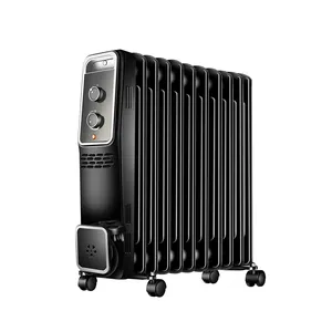 Pemanas radiator portabel isi minyak warna hitam pelindung pemanas ruangan penuh minyak panas