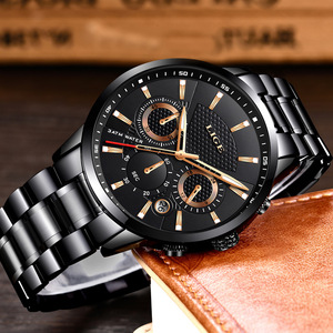 Montre analogique LIGE 9866 pour homme, classique, multifonctionnelle, affichage du calendrier, quartz, boîtier en alliage, bracelet en acrylique, étanche, lumineuse - Product Image 3