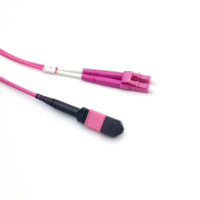 Kabel Patch Fiber Optik 12-Core MPO ke Duplex LC OM4 LSZH Jacket, Kompatibel FTTH, Kompatibel UPC 4G, Pigtail 1m