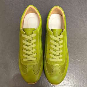Men's <b>Green</b> Solid Perforated Leather Sneakers Handmade Breathable Casual <b>Lace</b>-up Anti-Slip Comfortable Lightweight Summer Winter - Product Image 4