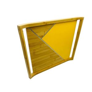 Plateau de service en bambou 40x37x2cm à double poignée pour usage domestique et commercial avec insert jaune - Product Image 4