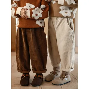 Yoehyaul Calças de veludo cotelê para crianças, calças casuais grossas ou finas para meninas, calças de algodão para crianças