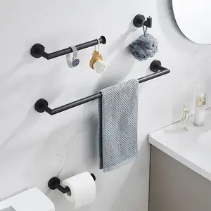 Black Stainless Steel Bathroom Hangs Suit Towel Ring Towel Bar Paper Holder Robe Hook 4pcs-set