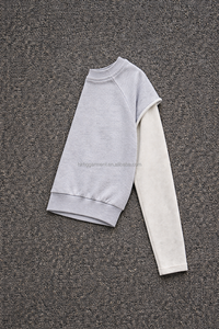 เสื้อสเวตเชิ้ตแขนสั้นผู้ชายสไตล์วินเทจ แขนวาฟเฟิล แต่งผ้าแบบแพทช์เวิร์ค เสื้อสวมหัวลำลอง สตรีทแวร์สำหรับผู้ชาย - Product Image 3