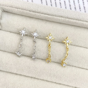 Korean Trendy 18K Gold Plated Cubic Zirconia Long Tassel Dangle Star <b>Stud</b> <b>Earrings</b> for Women - Product Image 3