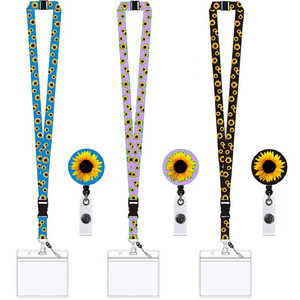 Custom Full Color Printed Eco-Friendly Durable Soft Adjustable Green Sunflower Safety Breakaway Neck Strap Lanyard Polyester