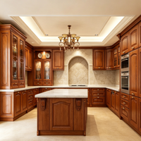 Meubles de cuisine de luxe en bois massif sculpté à la main, style campagnard traditionnel, ensemble de cuisine pour grand projet de villa, OEM ODM personnalisé