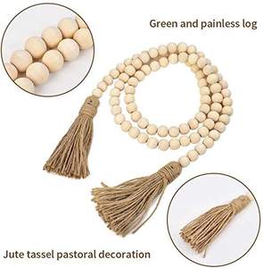Perline da fattoria perline di legno ghirlanda preghiera rustica con nappe decorazione da appendere alla parete del paese di natale - Product Image 4