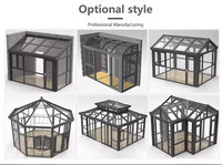 Nueva llegada: Invernadero de cristal prefabricado con techo plano y perfil de extrusión de aluminio, diseño moderno con puerta corredera.