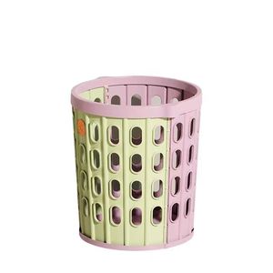 Frosted Folding Trash Can Cylindrical Pink Green Indoor Waste Bin - Product Image 2