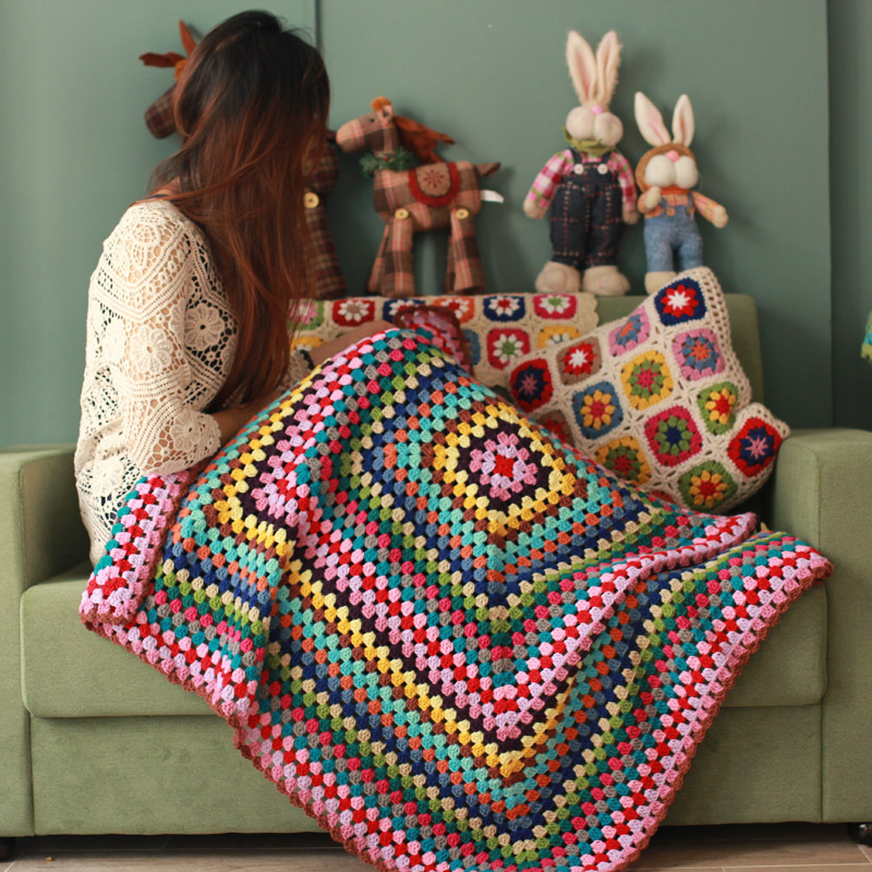 Y-F 110*110 Carré serviette crochet canapé loisirs tapis à la main châle jette couverture courtepointes