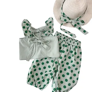 Ayı lideri Polka Dot kolsuz yaz kızlar giyim setleri sevimli kore tarzı çocuk iki parçalı Set bebek kız