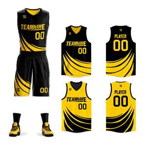 Maillot de basket-ball personnalisé noir et jaune, design double face, vêtements de sport - Product Image 1