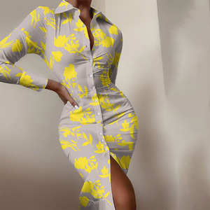 Vestido hasta el suelo de satén informal para mujer europea americana con estampado de cintura de manga larga-Nueva llegada para <span class=keywords><strong>EBay</strong></span> AliExpress Trade - Product Image 4