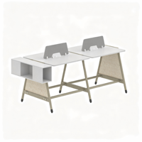 Bureau de travail modulaire partagé 2, 4 ou 6 places, mobilier contemporain pour personnel avec armoire de rangement latérale en option
