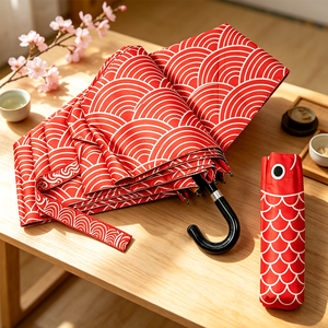 Leather Travel <b>Umbrella</b> Creative Japanese Pattern Folding Compact Windproof Waterproof Portable Gift Outdoor Stylish - Product Image 1