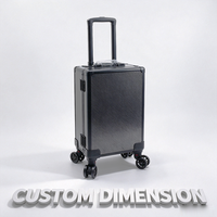 Valise trolley en aluminium noir carbone avec roulettes, poignée télescopique, serrure TSA et 4 compartiments, étui à cartes en aluminium pour 100 plaques