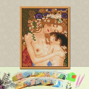 Kit de peinture diamant DIY pour enfants, vente en gros, 5D, entièrement brodé, Château de rêve de princesse avec mère et enfant, Décoration artistique pour la maison - Product Image 1