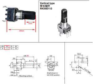 YYT 5PCS 9mm potentiomètre mélangeur RK09K simple B10K, B50K avec point médian - Product Image 2