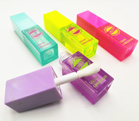 Tube de brillant à lèvres en plastique de bouteille de teinte de lèvre vide rose avec l'applicateur de cuillère de grande baguette pour l'emballage cosmétique