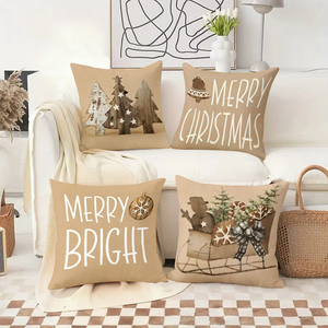 หมอนอิงสไตล์เรียบง่ายลายคริสต์มาส พร้อมลายต้นคริสต์มาส รถเลื่อน และเกล็ดหิมะ เพื่อการตกแต่งวันหยุดแสนอบอุ่น - Product Image 2