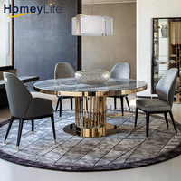 Ensemble de table à manger ronde moderne avec plateau en marbre et pieds en acier inoxydable, meubles en métal pour usage hôtelier et salle à manger à domicile