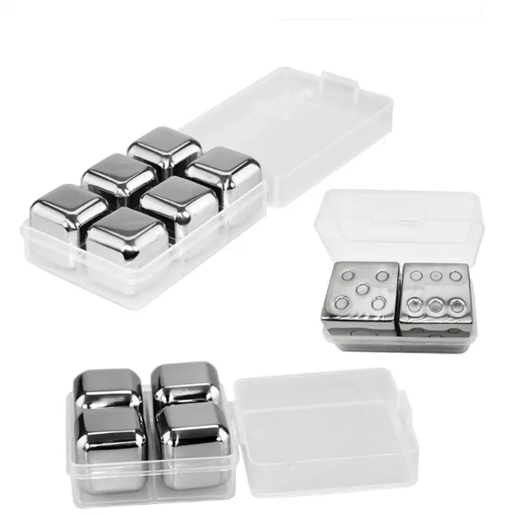 AIHPO21 Exclusive Cooling Reusable Dice Stainless Steel Whiskey Stones Rocks Gifts Set Ice Cubes TongsとMenためのSet 6