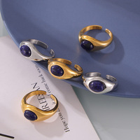 Bague Lapis Lazuli Chic Minimaliste En Acier Inoxydable Plaqué Or pour Index Doigt Déclaration De Mode Bijoux Sous-titre