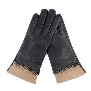 Vente en Gros Conception Unique Simple Splice Couleur Gants en Cuir pour Femmes