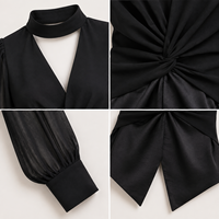 Haut en tricot élégant pour femme, col montant, manches bouffantes, peplum fendu, torsadé sur le devant, en mélange de laine personnalisé