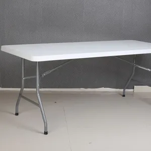 Meja Lipat Pesta Makan Plastik Persegi Panjang Putih Meja Lipat Perjamuan Luar Ruangan