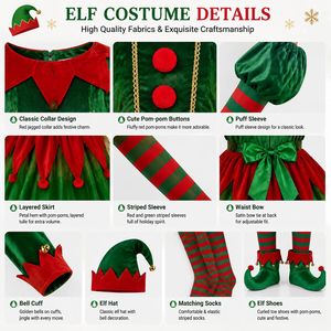 Wholesale Green Elf Costume Set Christmas Cosplay Outfit Kids Girls Dress Adult Men Women Performance Wear - Product Image 5