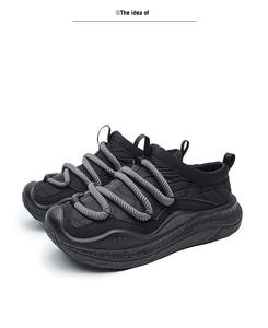 À la mode à la mode une pièce semelle épaisse chaussures décontractées polyvalent confortable anti-dérapant dentelle épaisse Simple bas haut à lacets fermeture - Product Image 2