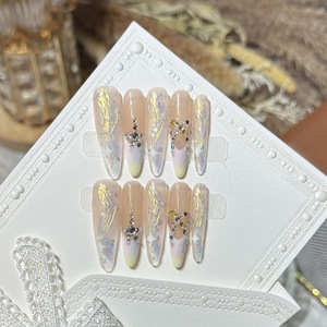 Lot de 10 <span class=keywords><strong>faux</strong></span> <span class=keywords><strong>ongles</strong></span> longs violets œil de chat faits à la main, à presser, pour salon de manucure, design personnalisé - Product Image 3