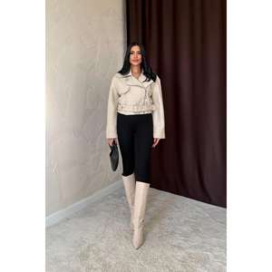 Abrigo de Cachemira Beige para Mujer, Abrigo de Invierno Cálido y Elegante de Manga Larga, Tejido de Tela - Product Image 5