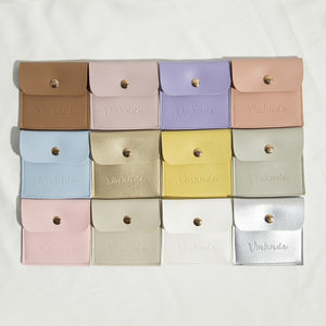 Pu Snap Button Envelope <b>Bags</b> 8x8cm Embossed Logo Jewelry Storage Pouches For Earrings And Ornaments - Product Image 2