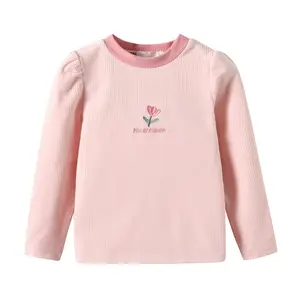 귀여운 토끼 통기성 가을 스타일 소녀 티셔츠 면 긴 소매 어린이 의류 아기 여아 티셔츠